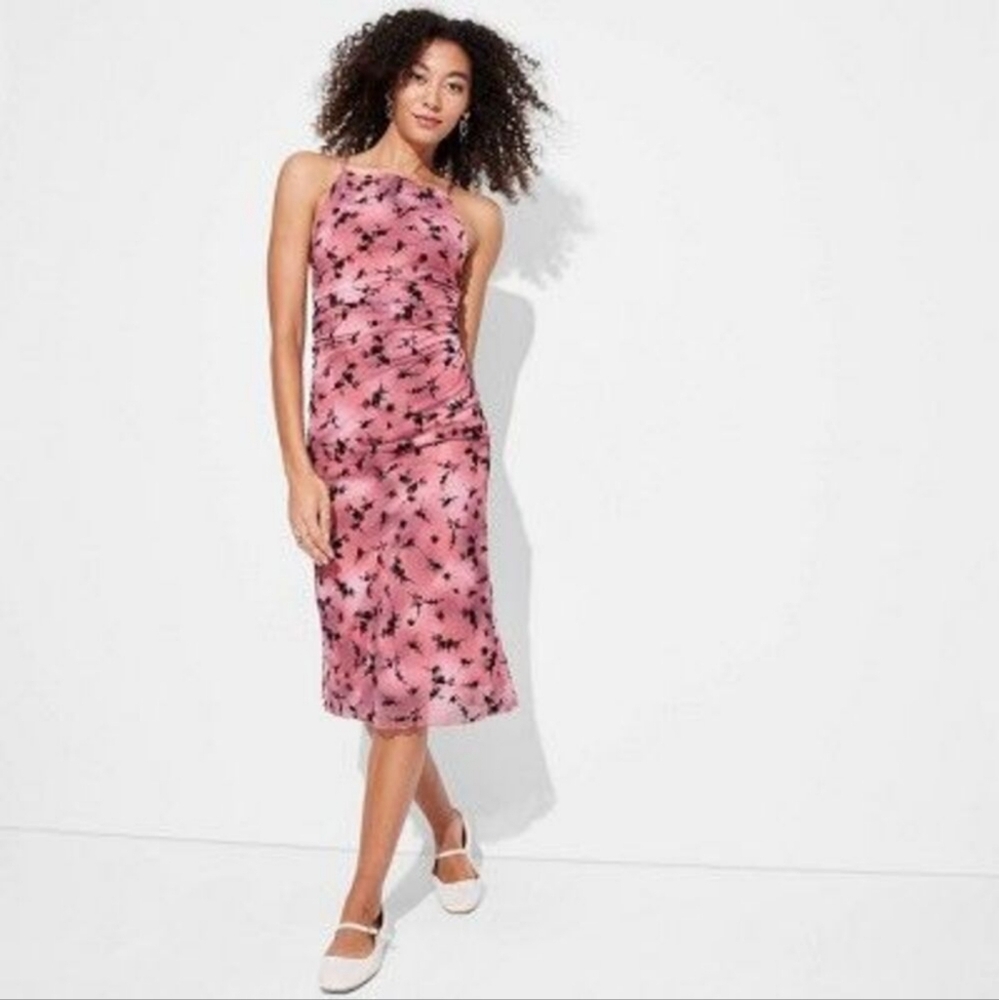 Wild Fable Floral Halter Dress Pink Black XXL Spaghetti Strap Cocktail Dress